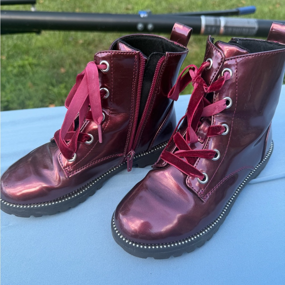 Girls maroon combat boots. Super cute.